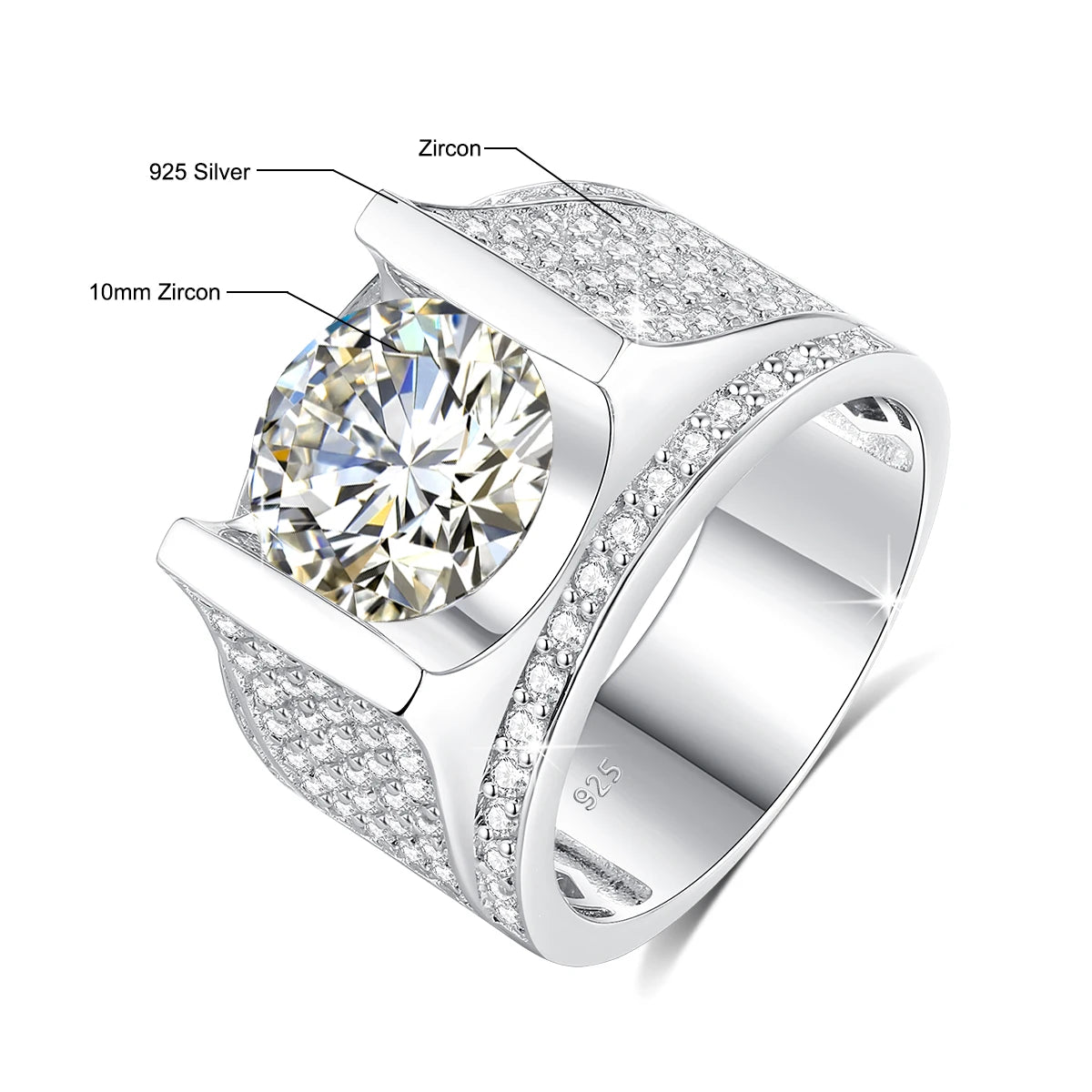 10mm 4ct Moissanite Ring For Men Gold With Certificate Chunky Hip Hop Jewelry With Stone High Quality Wedding Gift For Male Sale