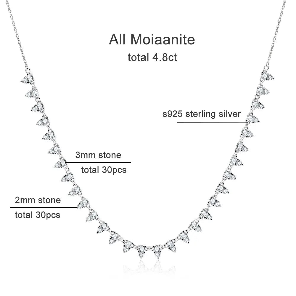 KNOBSPIN 2mm/3mm D Color Moissanite Tennis Necklace s925 Sterling Silver 18inch Chain, Wedding Necklaces for Women Fine Jewelry