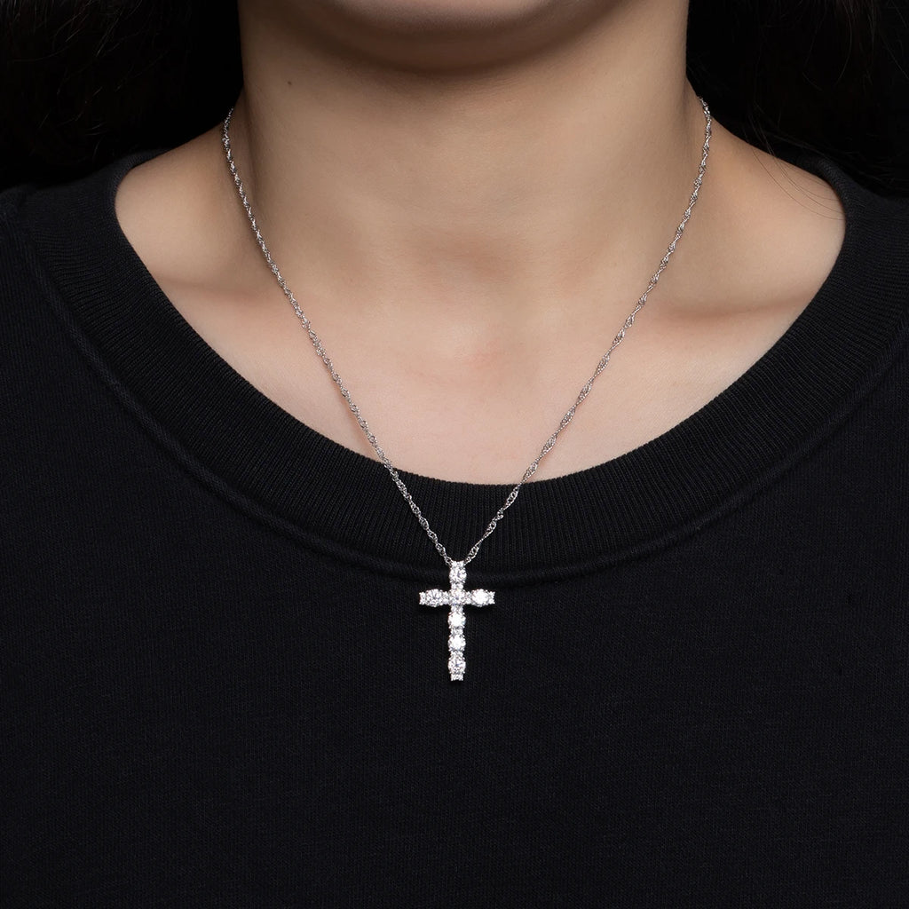 AnuJewel 4MM 2.1 Carat D Color Moissanite Diamond Cross Pendant Necklace 925 Sterling Silver 18K Gold Plated Customs Jewelry
