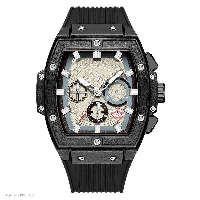 MEGIR & RUIMAS Watches for Men Fashion Military Sport Tonneau Chronograph Quartz Wristwatch with Date 24-hour 3atm Waterproof