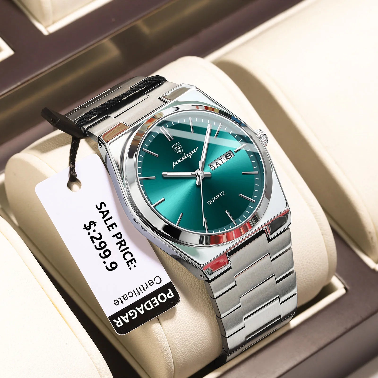 POEDAGAR Luxury Business Men's Wristwatch Stainless Steel Waterproof Luminous Man Watch Date Week Fashion Quartz Watches For Men