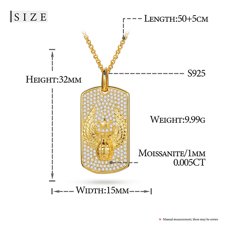 Square Minimalist Mini Iced Out Tag Pendant Necklace For Men Hip Hop Jewelry Moissanite Pendant Sterling Silver Square Pendnat