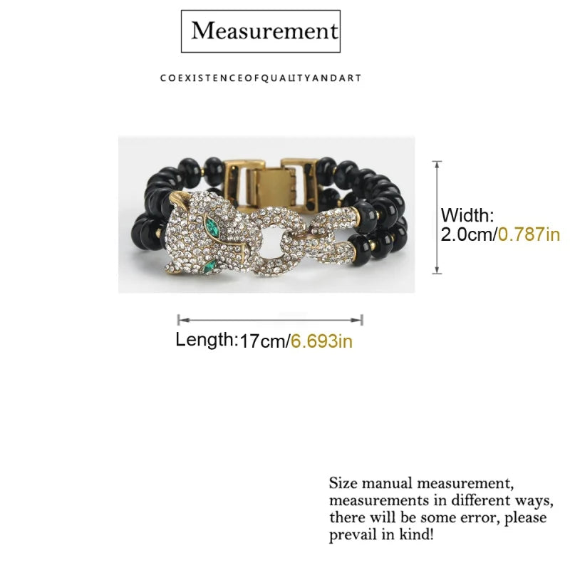 Vintage Leopard Black Beaded Bracelets For Women Natural Stones Rhinestone Luxury Jewelry Designers Bangle Girlfriend Gift 2025