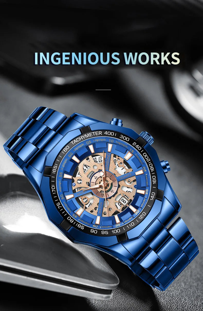 UTHAI Men Watch Light Luxury Brand Business Hollow Luminous Waterproof Stainless Steel Metal Strap Male fashion Quartz Watches