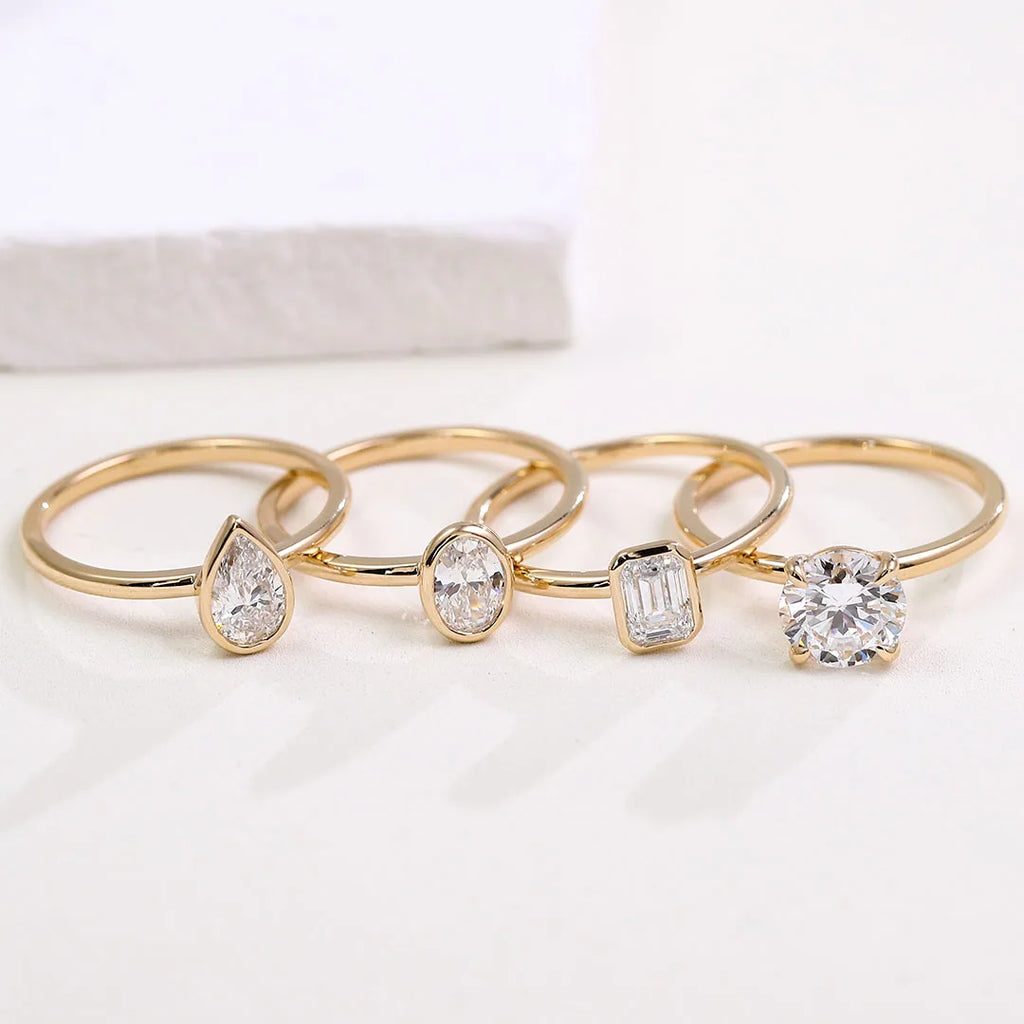 Provence 14K/18K solid gold stackable rings emerald oval pear lab diamond ring set engagement wedding ring custom jewelry gift