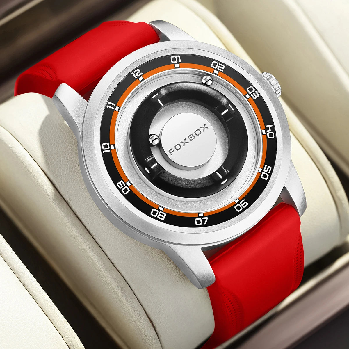 FOXBOX Watch Personalized Fashion Floating Magnetic Pointer Free Ball Bearing Creative Simple Waterproof Quartz Watch for Men