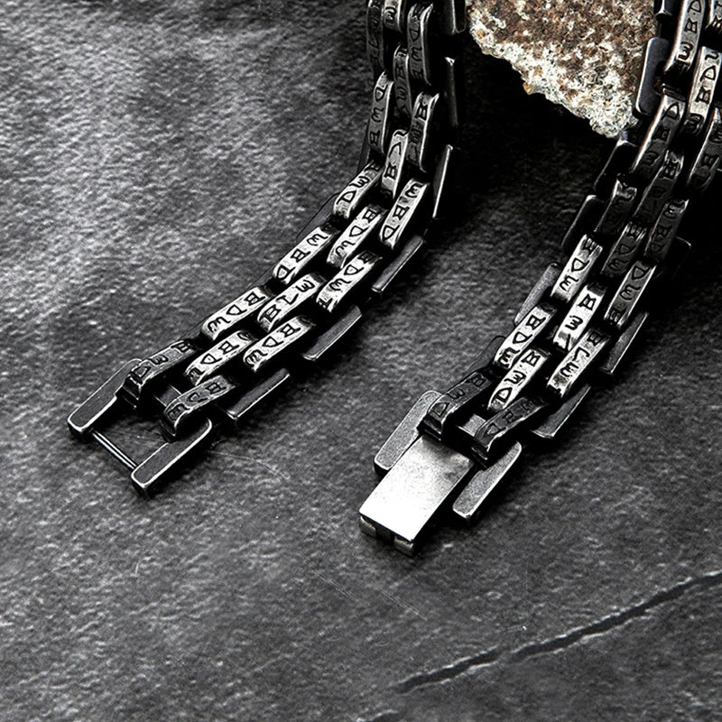 Male viking characters Bracelet 10MM Wide Stainless Steel Chain Charm Bracelets Hand Bands for Men's Vintage Boy Hand Jewellery
