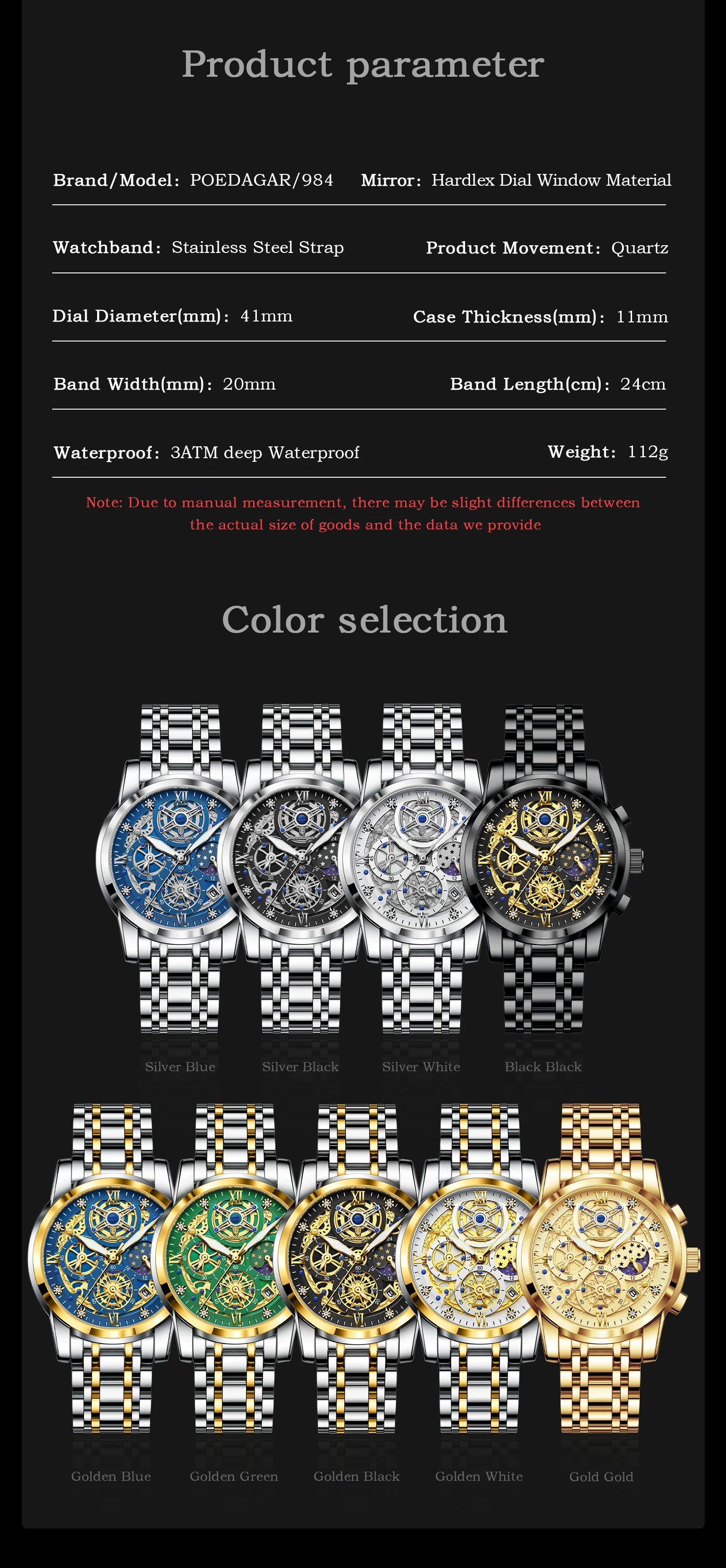 POEDAGAR Luxury Men's Quartz Watches Stainless Steel Date Chronograph Men Wristwatch Waterproof Luminous Fashion Man Watch Reloj