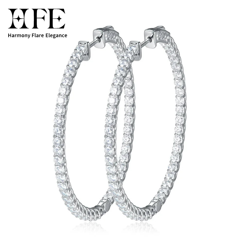 HFE Full Moissanite 50mm Hoop Earrings Sterling Silver Women's Style D Color VVS1 Lab-Created Diamond Studs Party Fine Jewelry