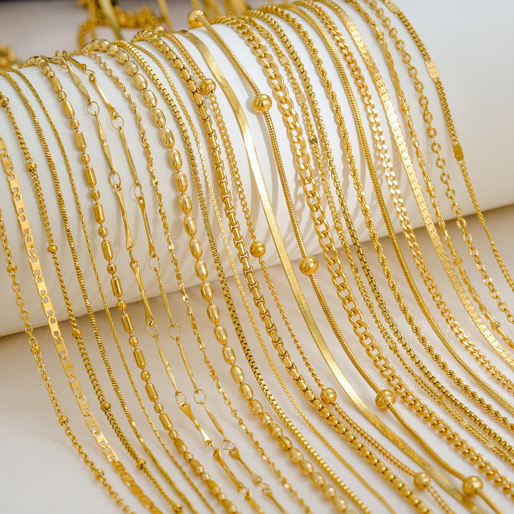 10pcs/Lot 45cm Stainless Steel 304 Link Necklace For Women Jewelry Making Accessories Diy Handmade Supplies Golden Silvery Chain