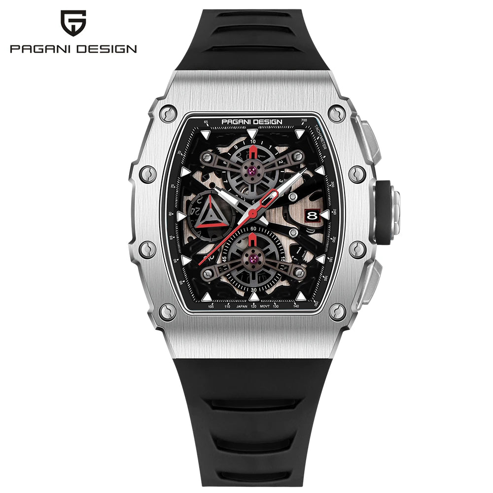 PAGANI DESIGN New 40MM Bucket Shaped Hollow Leisure Fashion Men's Quartz Watch Sapphire Glass Quartz Watch Clock