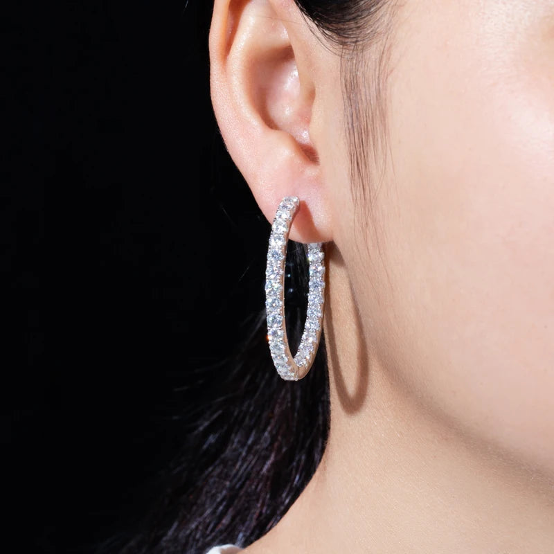 MossanRappr 5.6cttw Moissanite Diamond Big Hoop Huggie Earrings 925 Sterling Silver Luxury Earring Hip Hop Jewelry for Women