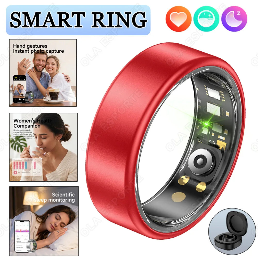 R09 Smart Ring Men Women with Charging Case,Heart Rate Blood Oxygen,Skin Temperature Monitor,5ATM Waterproof For Android iOS