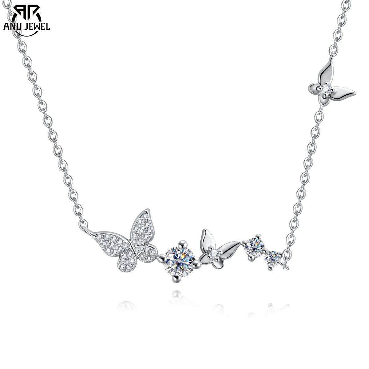AnuJewel 0.5cttw D Color Moissanite Butterfly Pendant 40+5cm Necklace 925 Sterling Silver Clavicle Chain Gifts for Women Jewelry