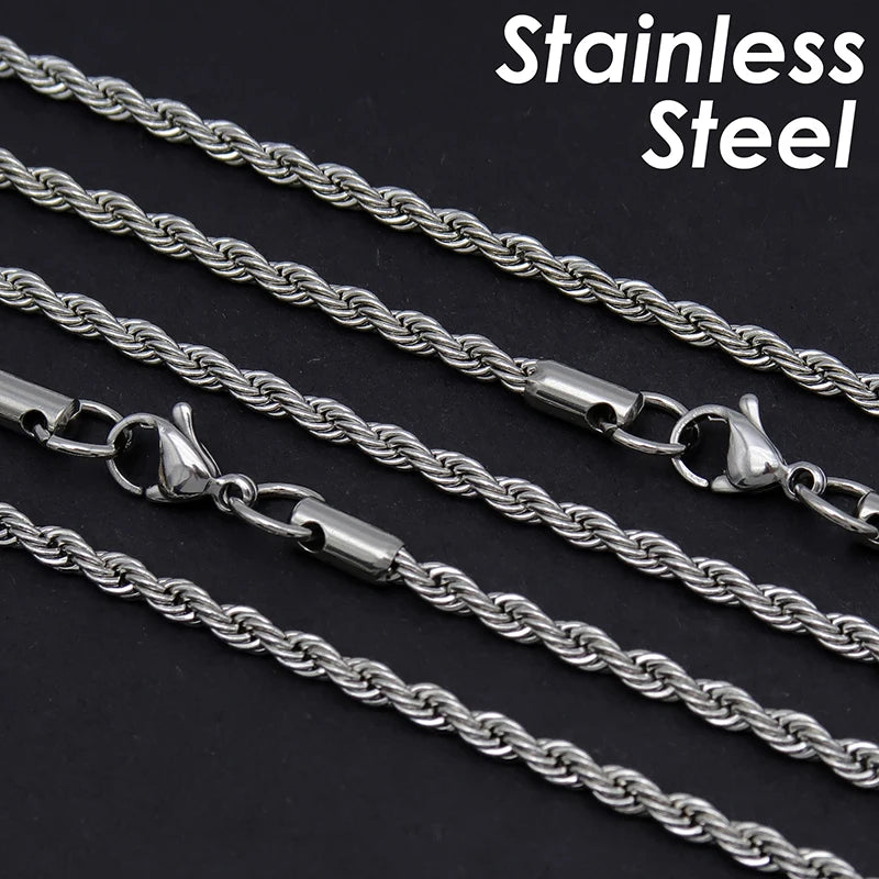 10 Pieces Rope Chain Necklace Stainless Steel Rope Necklace Gold Color Rope Necklace for Men or Women