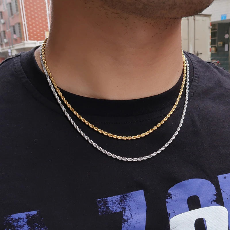 10 Pieces Rope Chain Necklace Stainless Steel Rope Necklace Gold Color Rope Necklace for Men or Women
